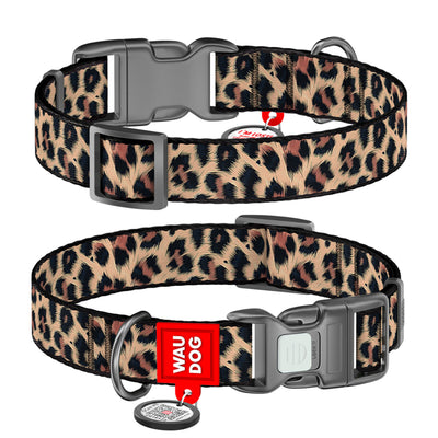 WOWDOG NYLON DOG COLLAR WITH QR-PASSPORT LEOPARD