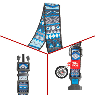 WOWDOG NYLON DOG COLLAR WITH QR-PASSPORT ETNO BLUE