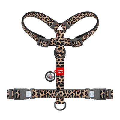 WAUDOG NYLON DOG H-HARNESS WITH QR-PASSPORT, LEOPARD DESIGN PLASTIC FASTEX