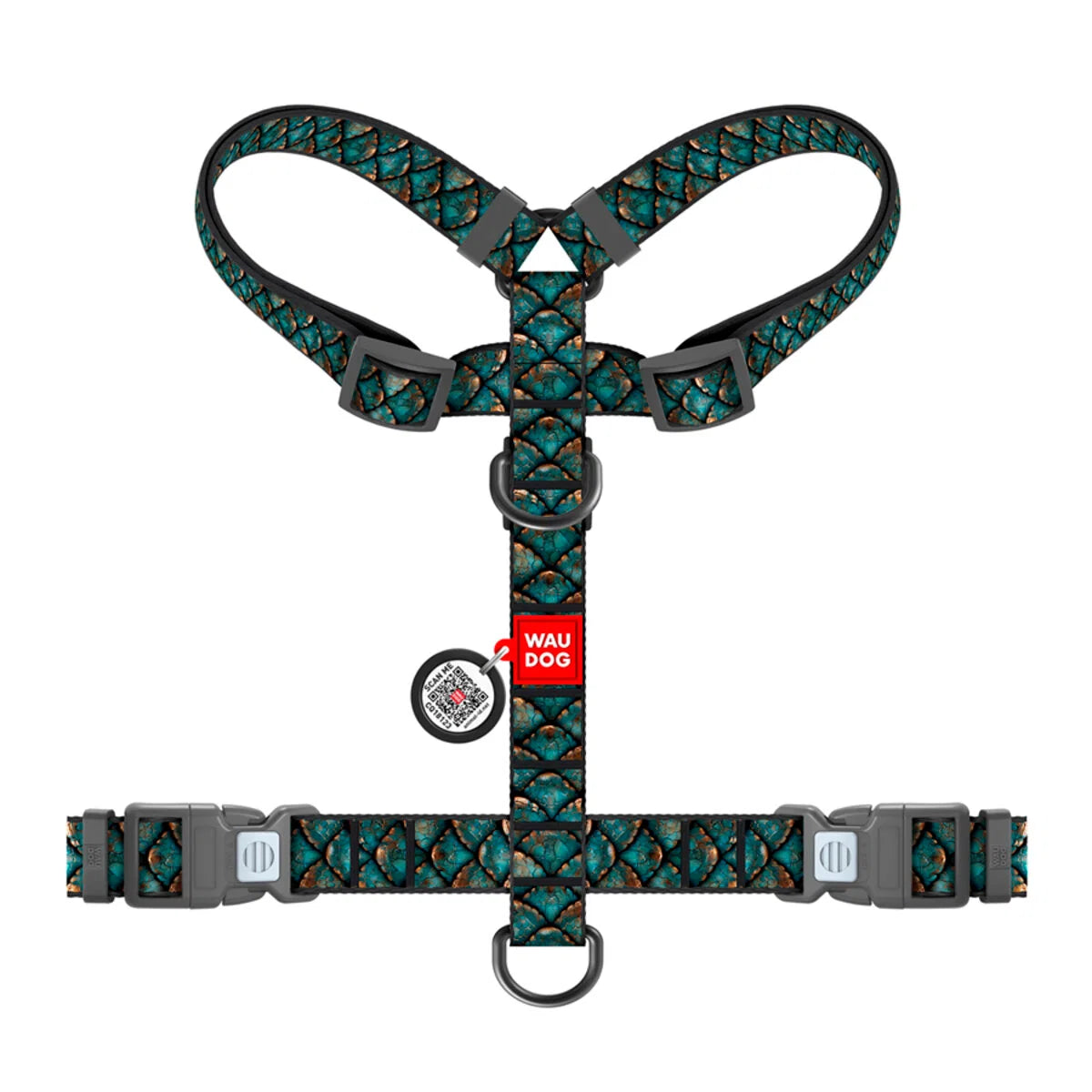 WAUDOG NYLON DOG H-HARNESS WITH QR-PASSPORT, SCALES DESIGN PLASTIC FASTEX