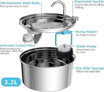 STAINLESS STEEL PET WATER FOUNTAIN 3.2L