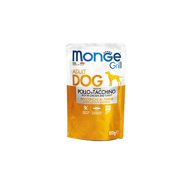 MONGE GRILL-MEAT PIECES WITH CHICKEN AND TURKEY 100g