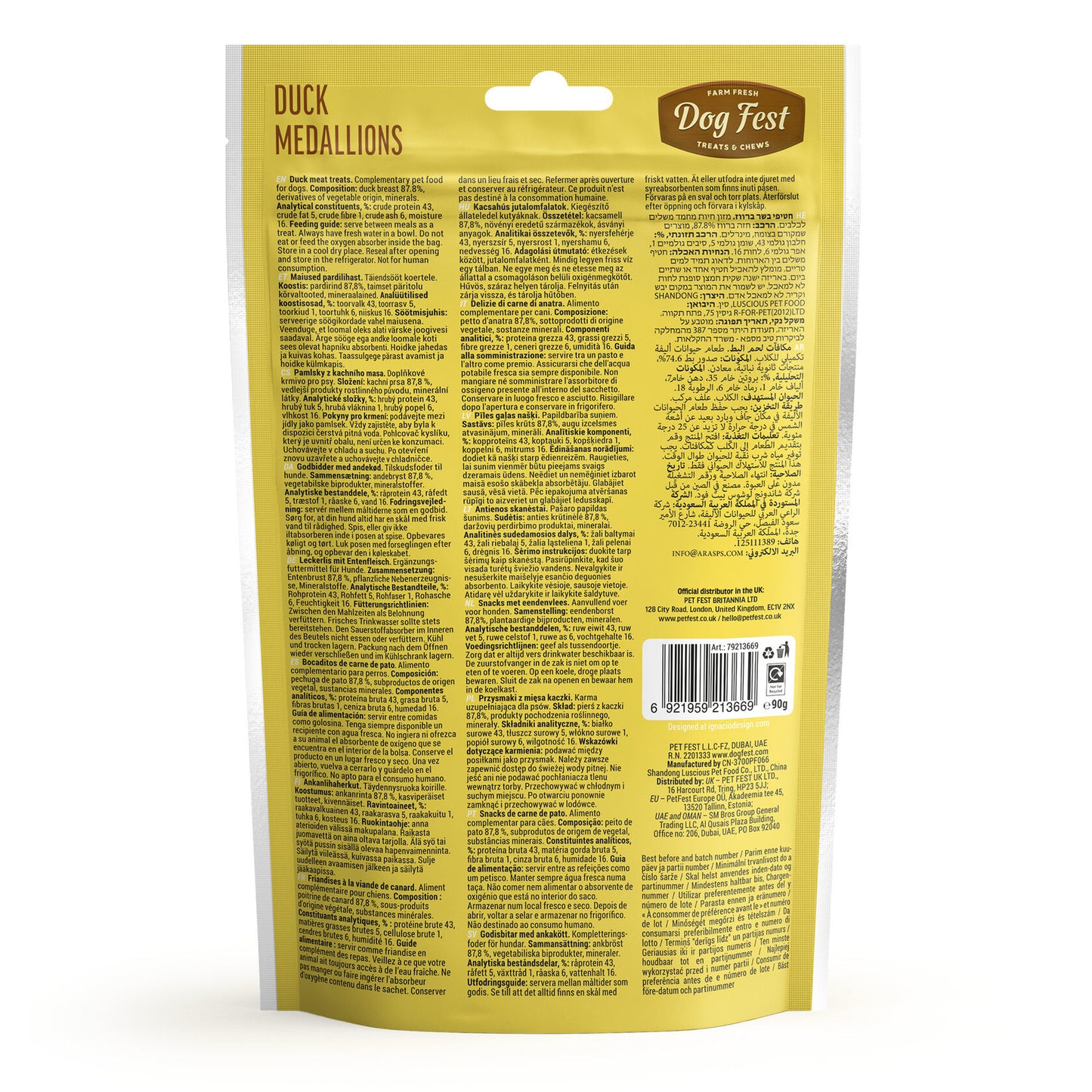 DUCK MEDALLIONS FOR ADULT DOGS 90g