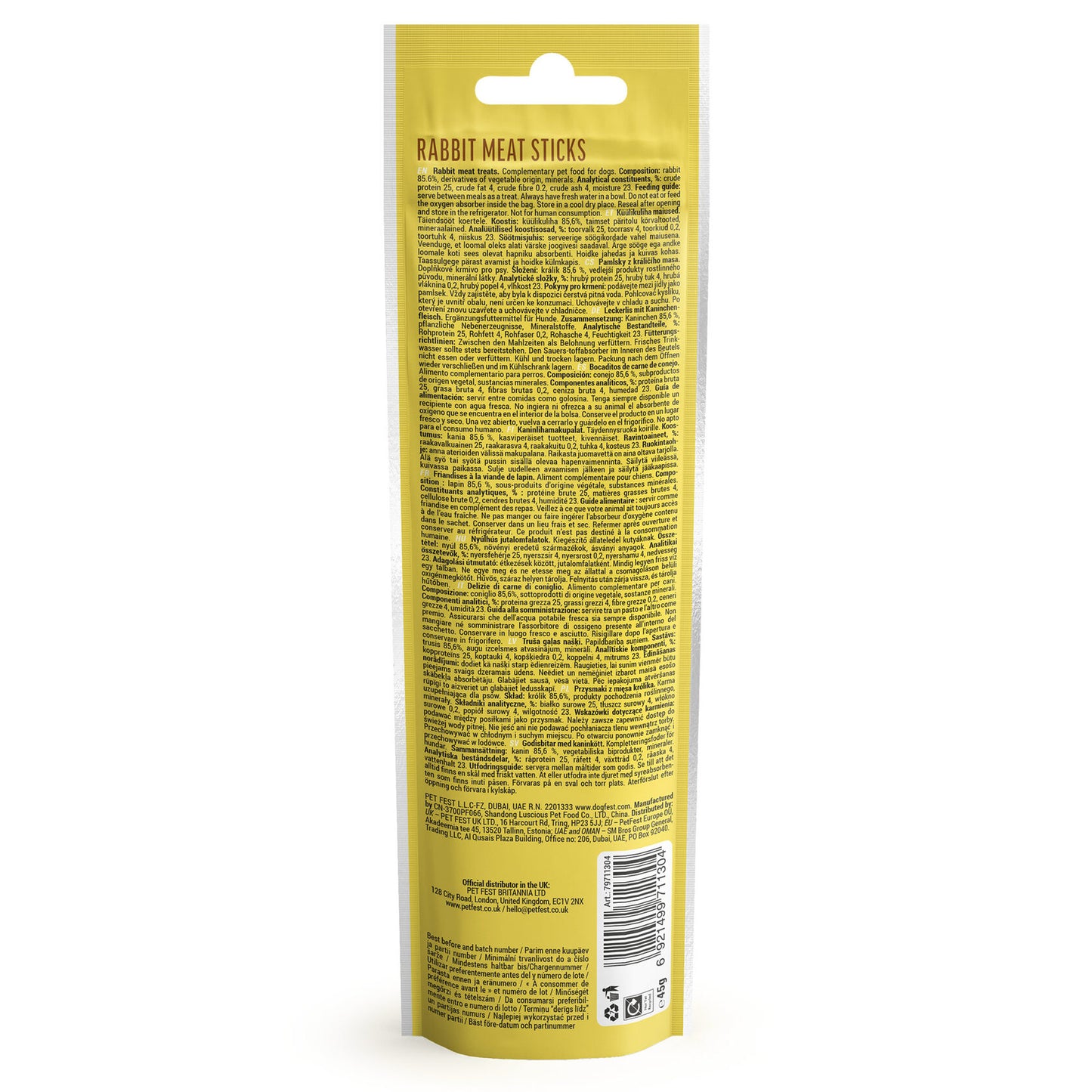 RABBIT MEAT STICKS FOR ADULT DOGS 45g