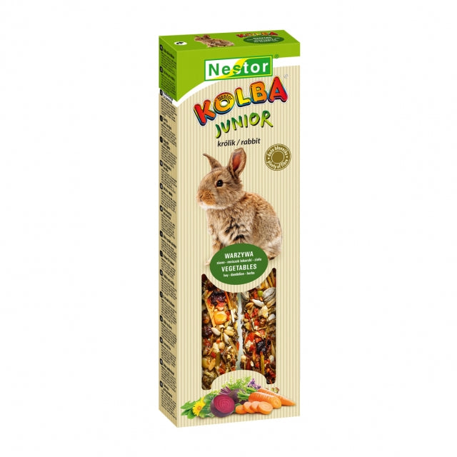 2x JUNIOR RABBIT STICKS WITH VEGETABLE, HAY, DANDELION & HERBS