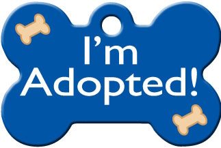 TAG BONE LRG I`M ADOPTED BLUE