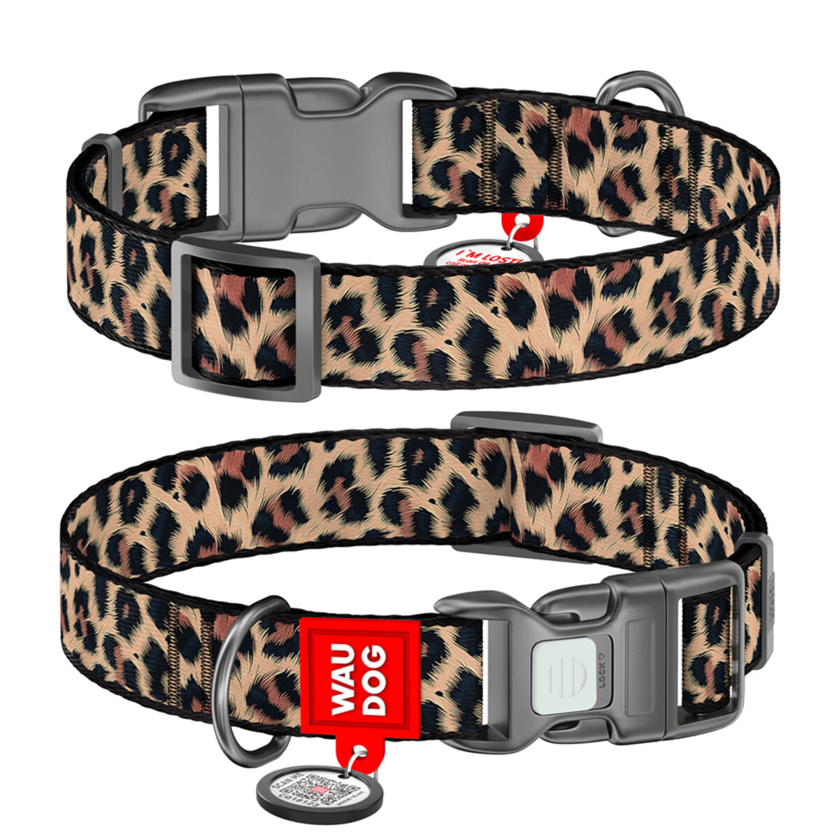WOWDOG NYLON DOG COLLAR WITH QR-PASSPORT LEOPARD
