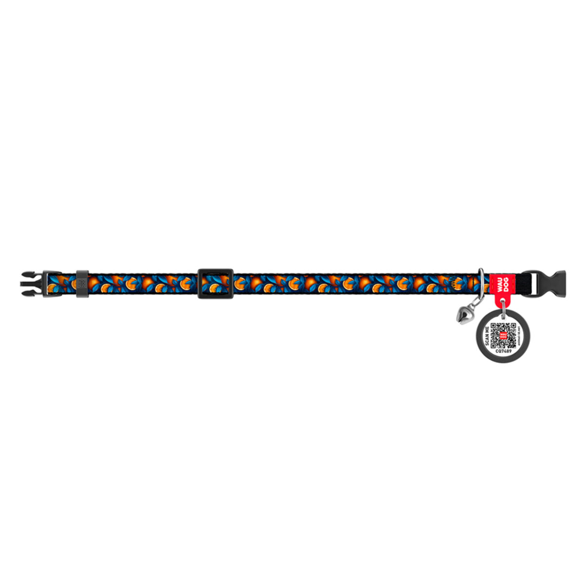 WAUDOG NYLON CAT COLLAR WITH QR PASSPORT, ORANGES DESIGN