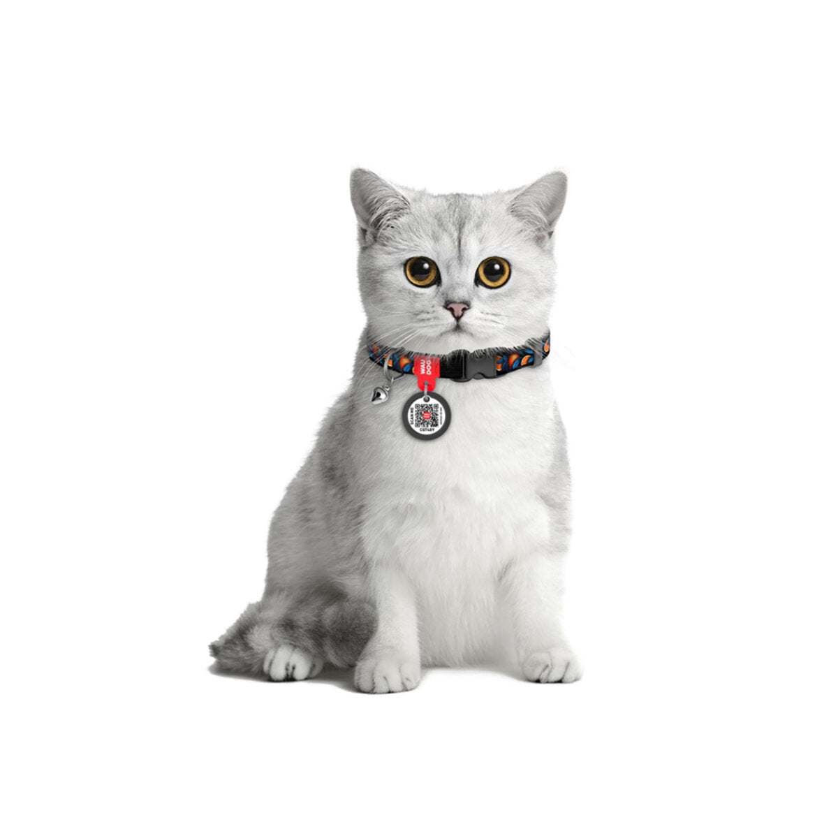 WAUDOG NYLON CAT COLLAR WITH QR PASSPORT, ORANGES DESIGN
