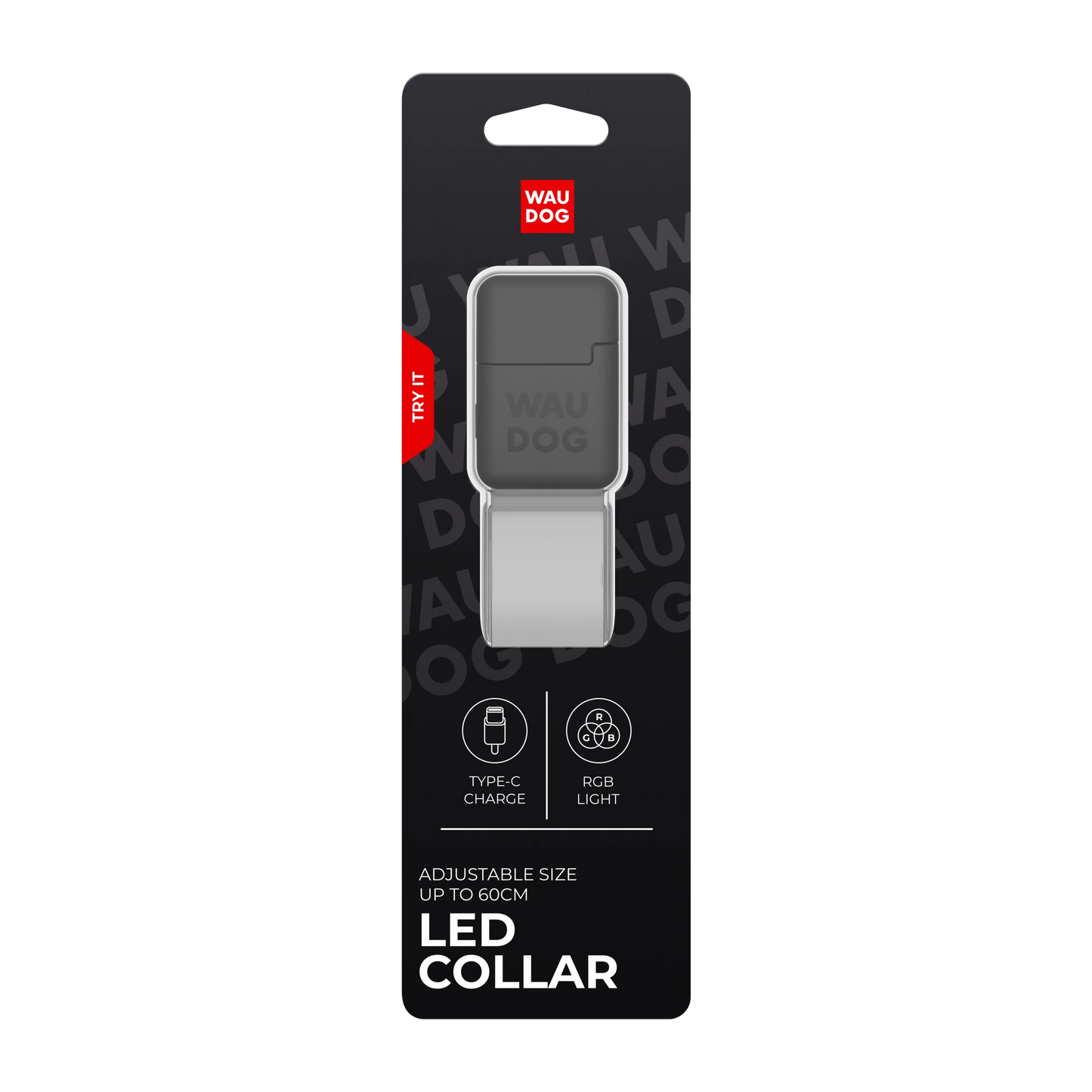 WAUDOG LED LIGHT UP DOG COLLAR, RGB, TYPE-C ADJUSTABLE