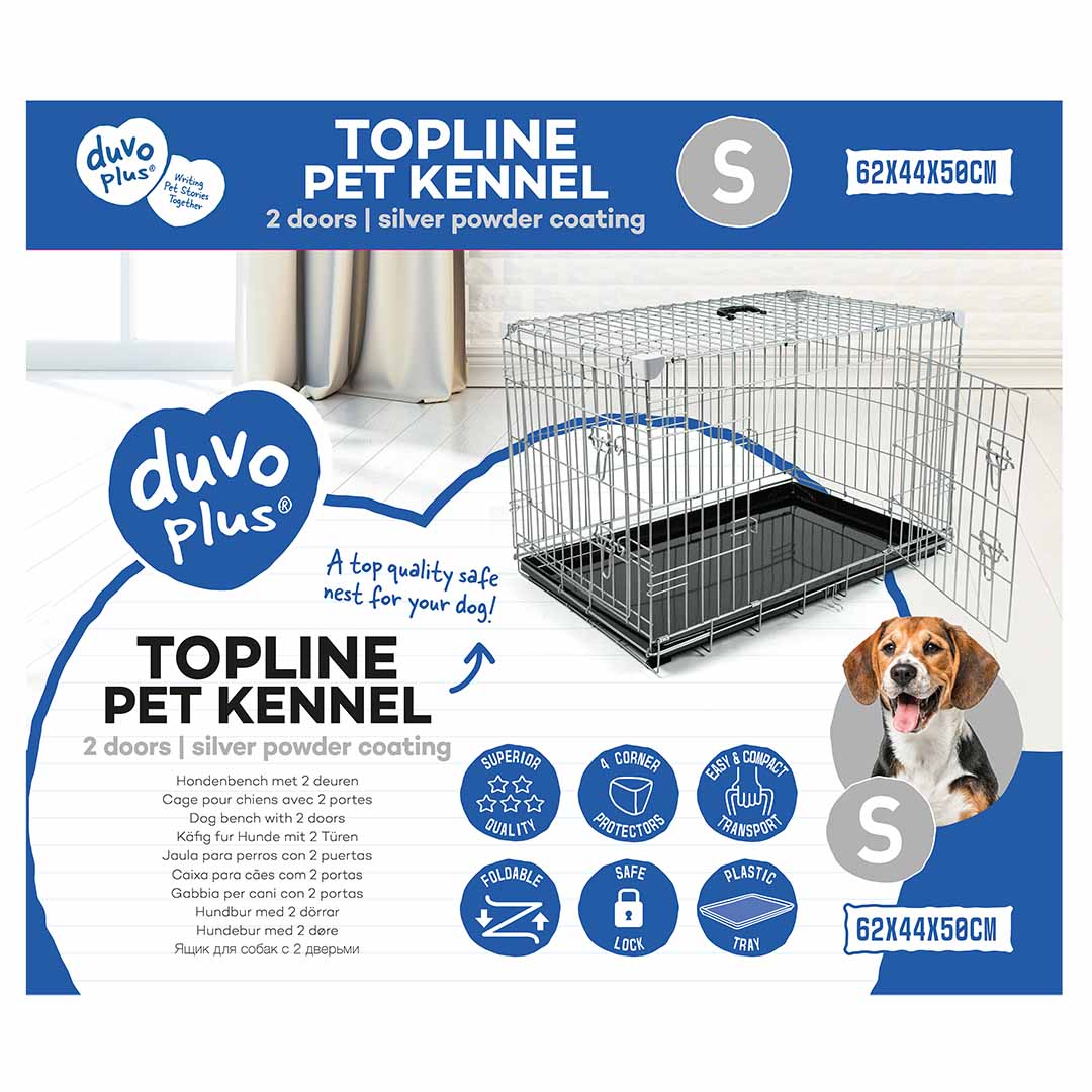 TOPLINE DOG CRATE 2 DOORS PLASTIC TRAY LIGHT GREY