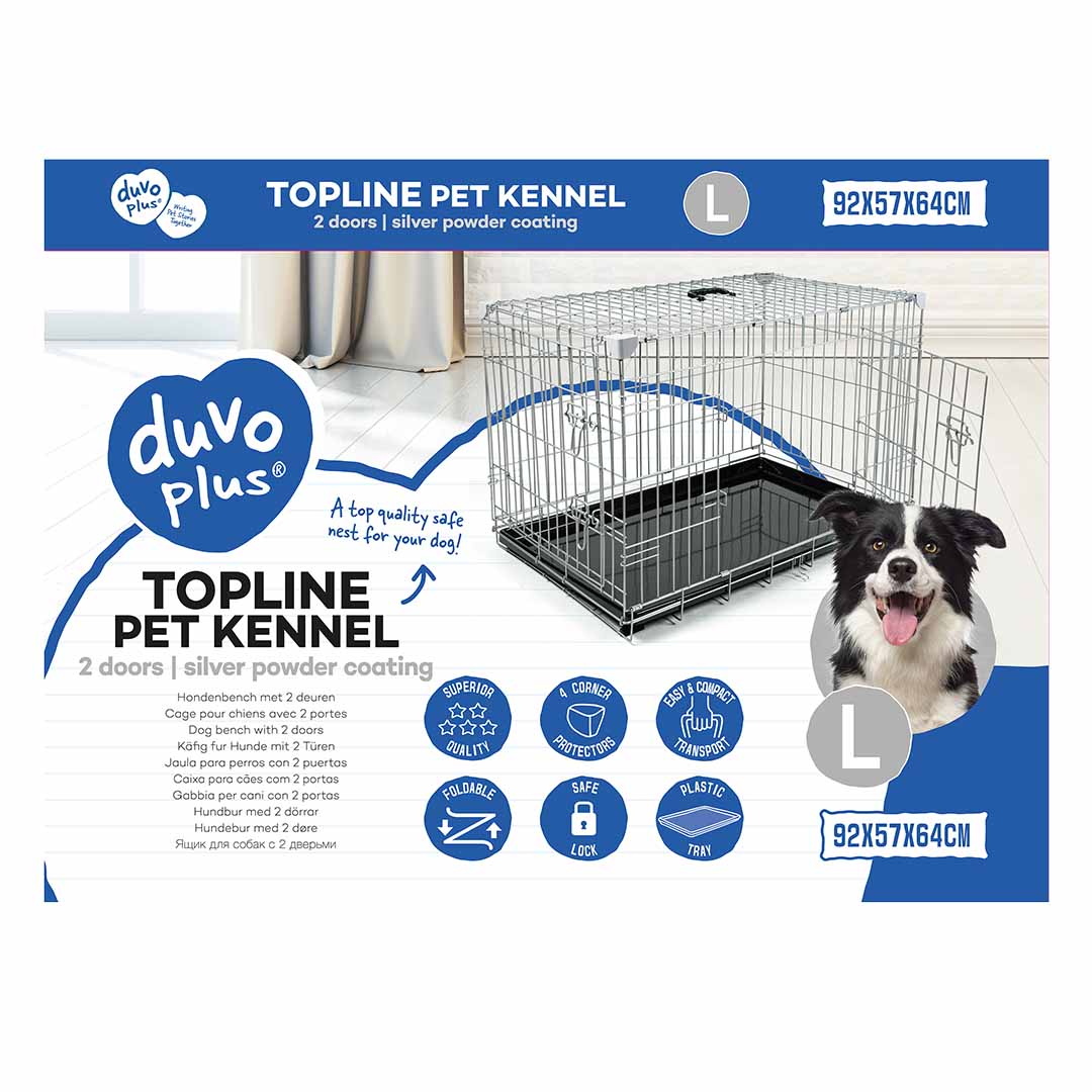 TOPLINE DOG CRATE 2 DOORS PLASTIC TRAY LIGHT GREY