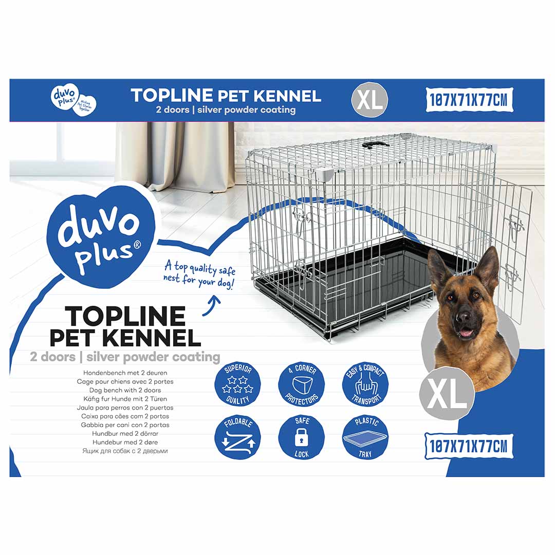 TOPLINE DOG CRATE 2 DOORS PLASTIC TRAY LIGHT GREY