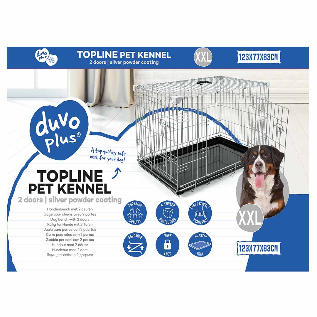 TOPLINE DOG CRATE 2 DOORS PLASTIC TRAY LIGHT GREY