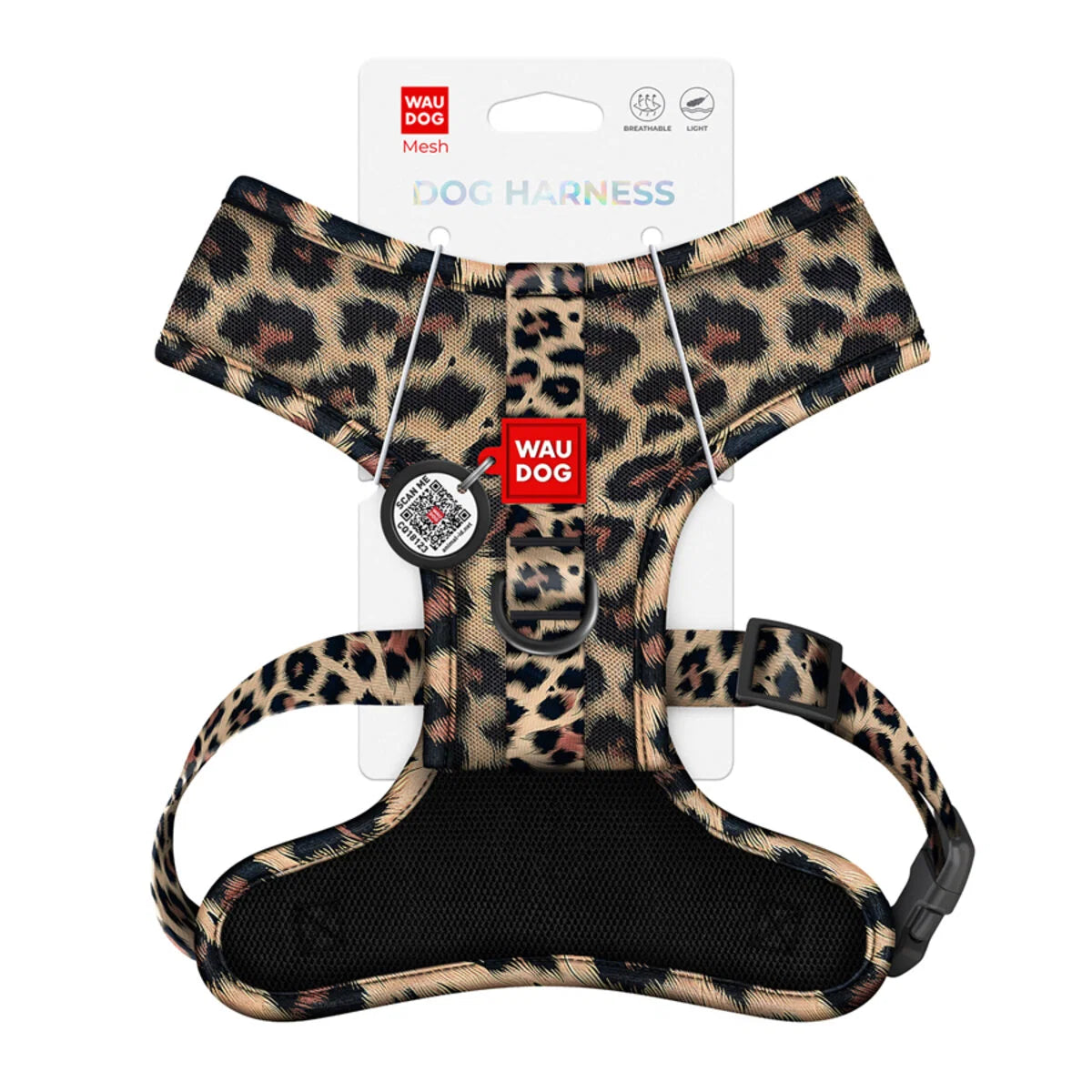 WAUDOG MESH BREATHABLE DOG HARNESS WITH QR-PET TAG LEOPARD DESIGN
