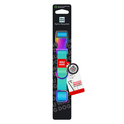 WAUDOG NYLON DOG COLLAR WITH QR-PASSPORT GRADIENT BLUE