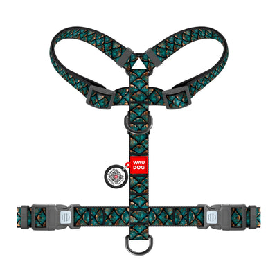 WAUDOG NYLON DOG H-HARNESS WITH QR-PASSPORT, SCALES DESIGN PLASTIC FASTEX