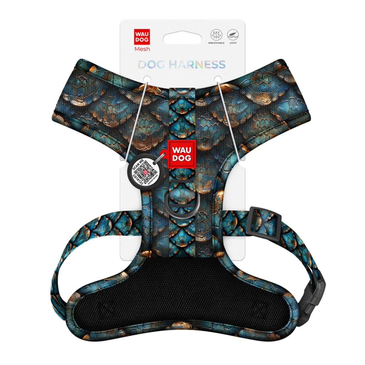 WAUDOG MESH BREATHABLE DOG HARNESS WITH QR-PET TAG LEOPARD DESIGN