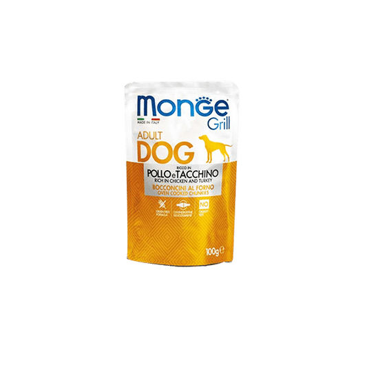 MONGE GRILL-MEAT PIECES WITH CHICKEN AND TURKEY 100g