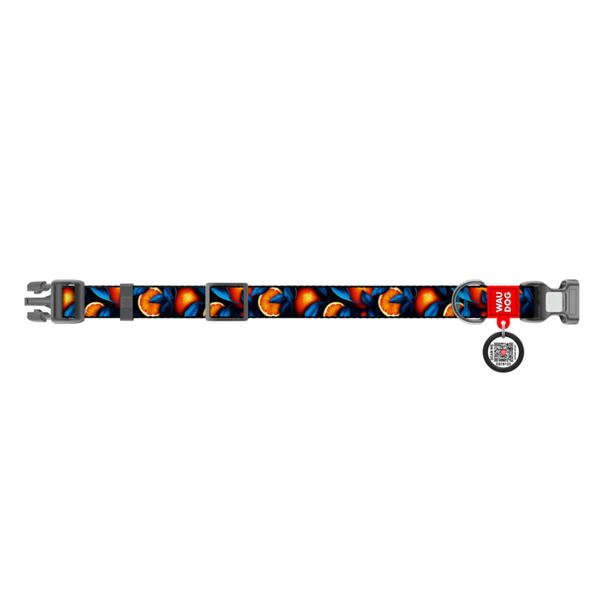 WAUDOG NYLON DOG COLLAR WITH QR PASSPORT ORANGES DESIGN