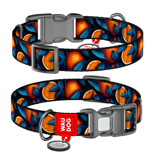 WAUDOG NYLON DOG COLLAR WITH QR PASSPORT ORANGES DESIGN