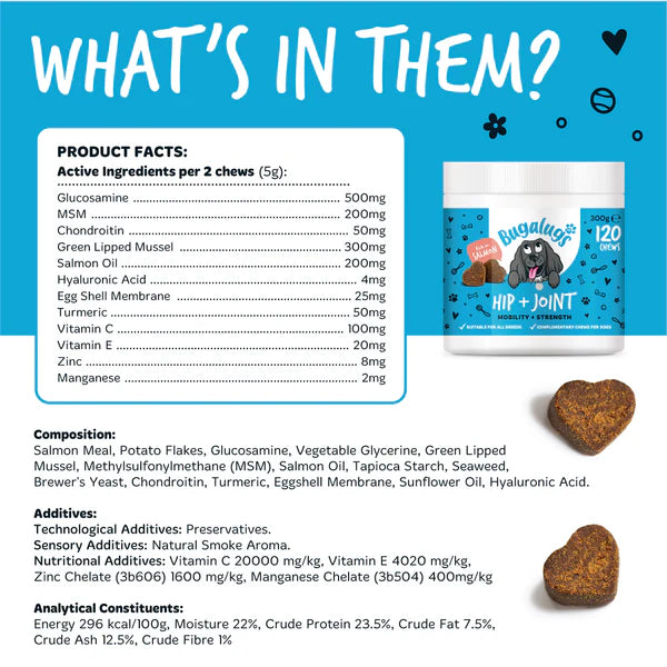 HIP & JOINT SUPPLEMENT CHEWS FOR DOGS 80G 120 CHEWS