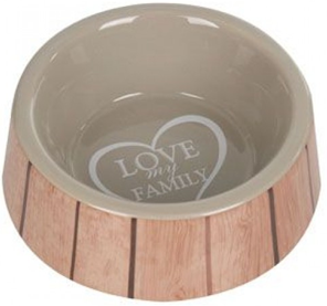 FEEDING AND DRINKING BOWL SHABBY CHIC ROUND BROWN & TAUPE
