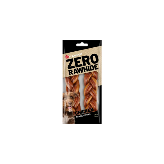 SNACKS ZERO RAWHIDE BRAIDED STRIP WITH CHICKEN 15cm