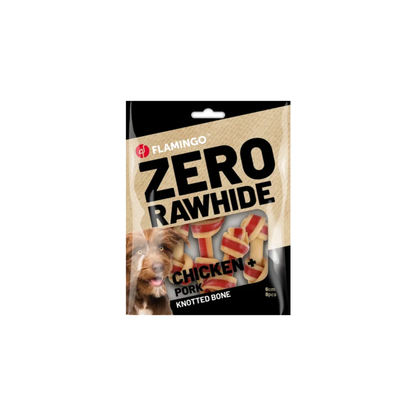 SNACK ZERO RAWHIDE KNOTTED BONE WITH CHICKEN & PORK 6cm