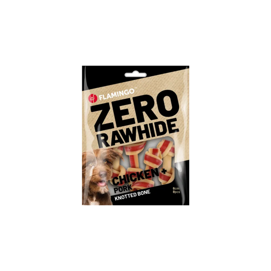 SNACK ZERO RAWHIDE KNOTTED BONE WITH CHICKEN & PORK 6cm