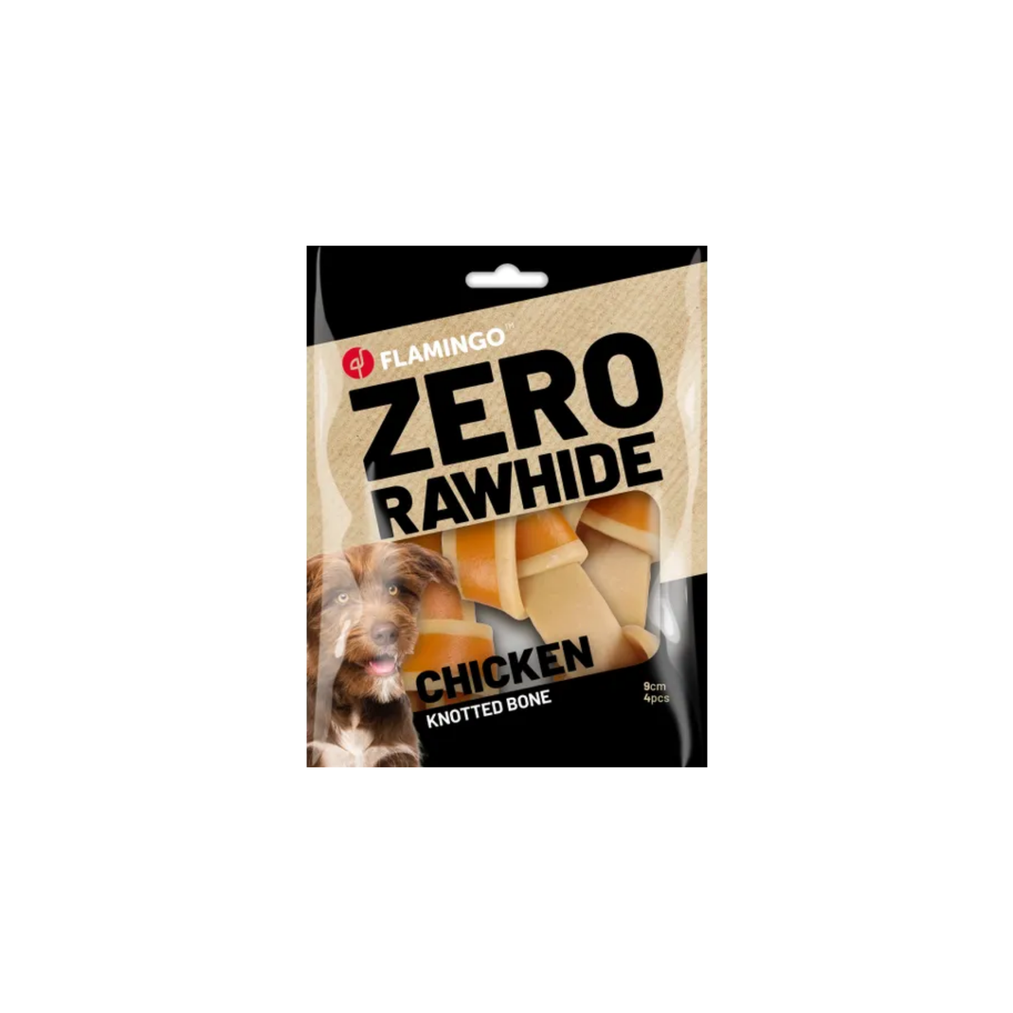 SNACK ZERO RAWHIDE KNOTTED BONE WITH CHICKEN 9cm
