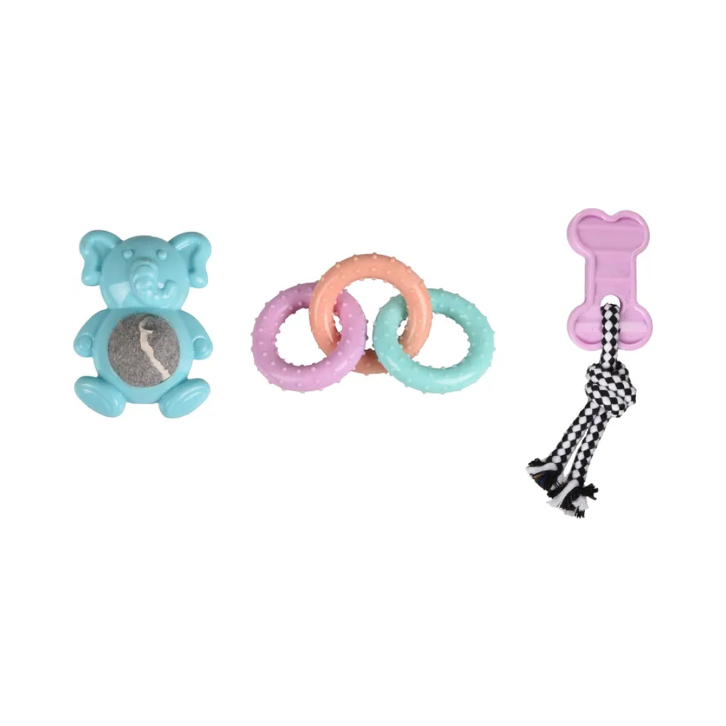 PUPPY TOY LOEKIE ELEPHA., BONE & RING