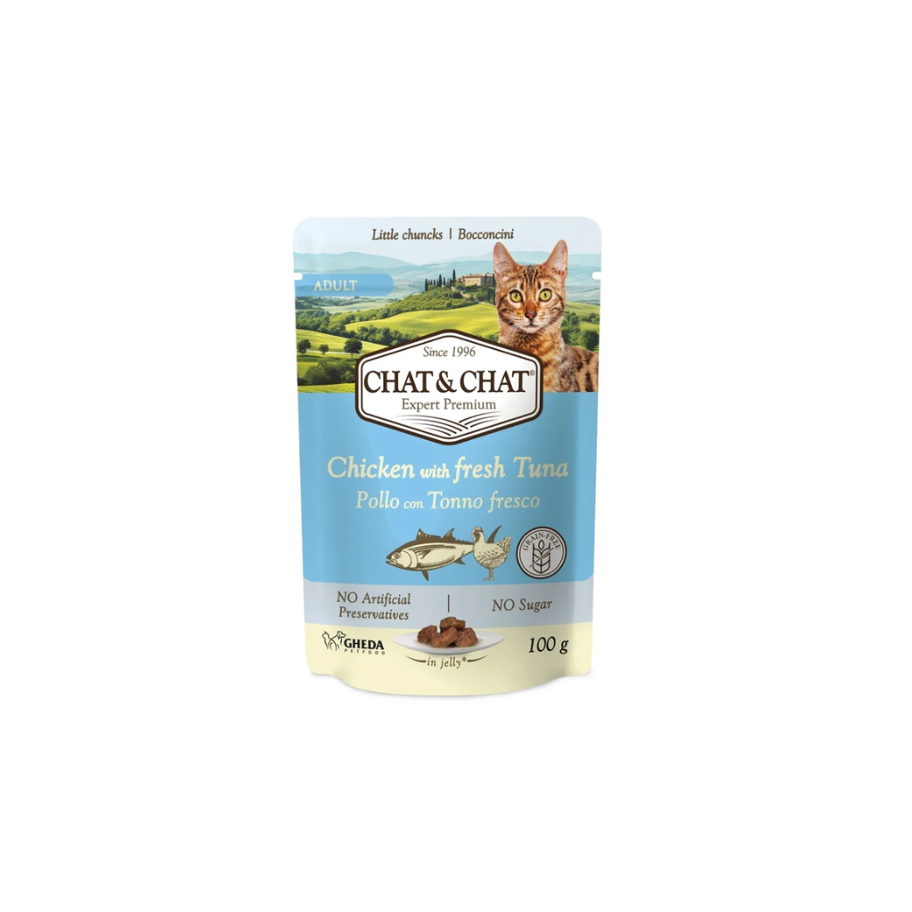 CHAT&CHAT WET ADULT CAT FOOD WITH CHICKEN & TUNA 100G