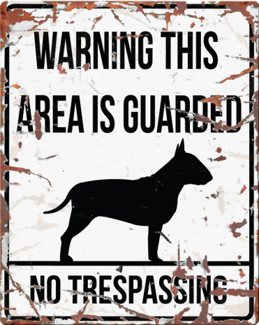 WARNING SIGN SQUARE  BULL TERRIER GB WHITE