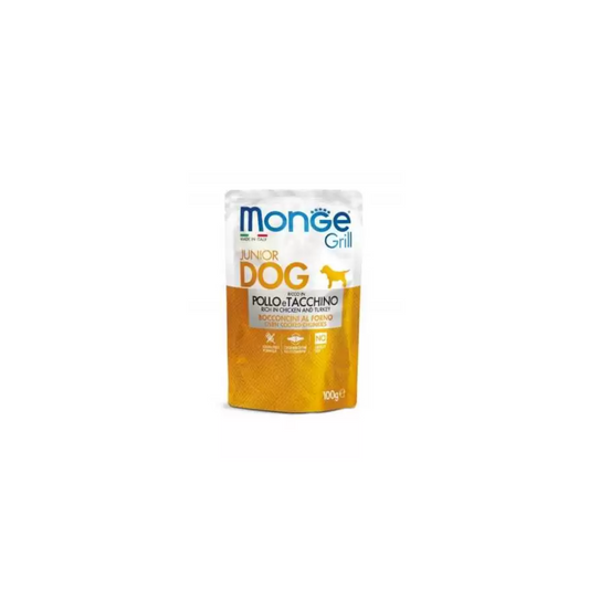 MONGE GRILL PUPPY-MEAT PIECES WITH CHICKEN AND TURKEY 100g