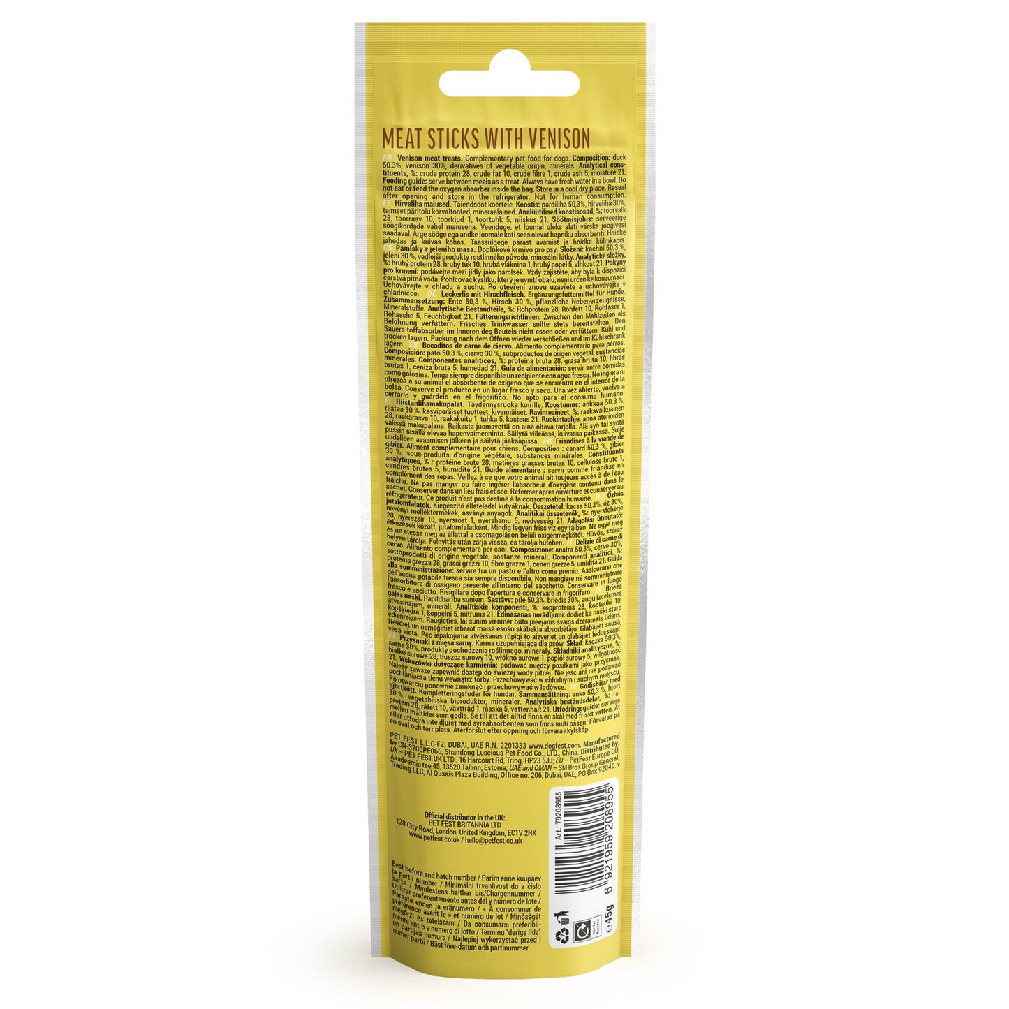 VENISON MEAT STICKS FOR ADULT DOGS 45g