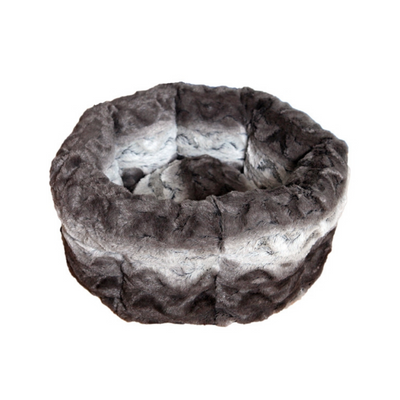 GREY/CREAM SNUGGLE PLUSH OVAL BED