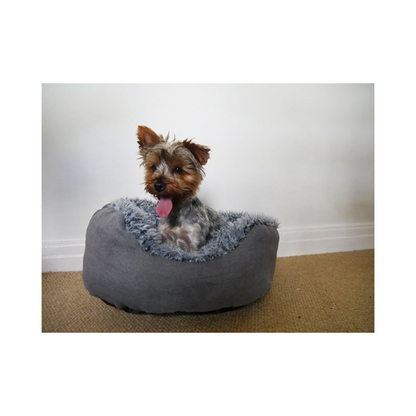 DOG BED GREY LION FAUX SUEDE OVAL