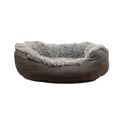 DOG BED GREY LION FAUX SUEDE OVAL