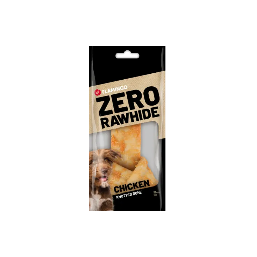 SNACKS ZERO RAWHIDE KNOTTED BONE WITH CHICKEN