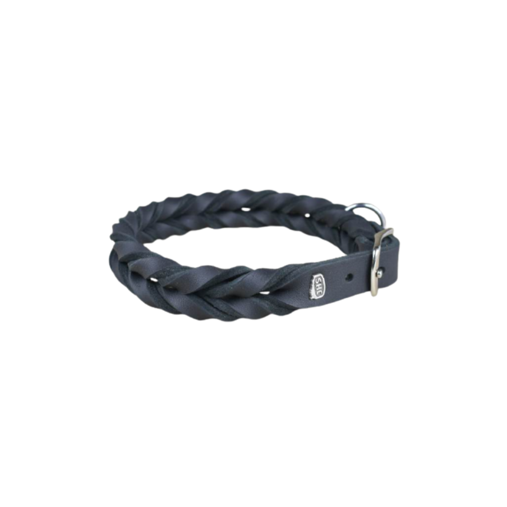 TWIN BRAIDED LEATHER REIFORCES COLLAR BLACK