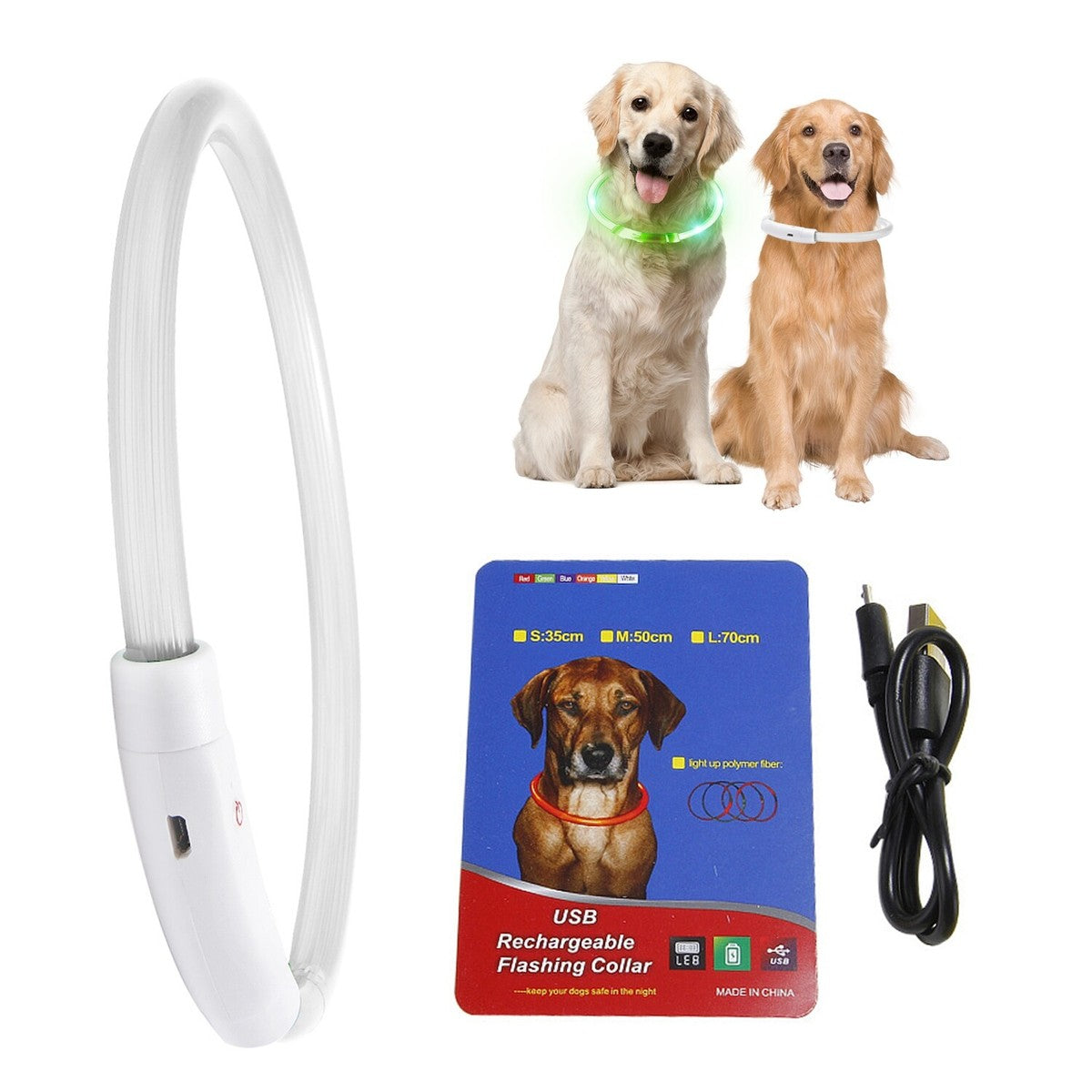 RECHARGEABLE LED DOG COLLAR RAINBOW COLORED