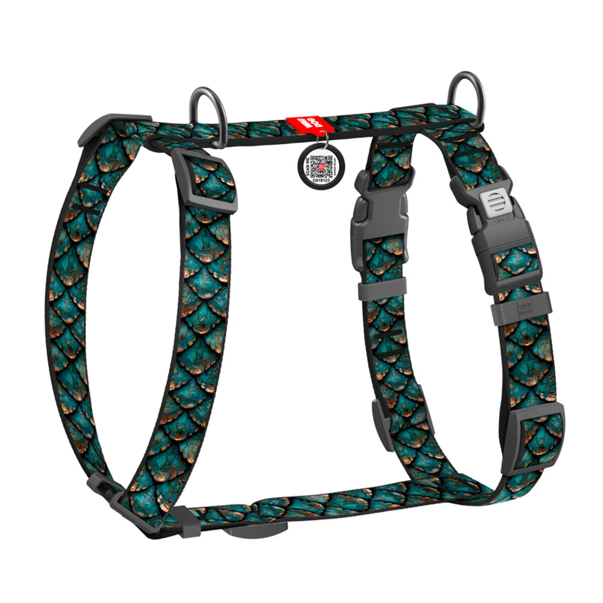 WAUDOG NYLON DOG H-HARNESS WITH QR-PASSPORT, SCALES DESIGN PLASTIC FASTEX