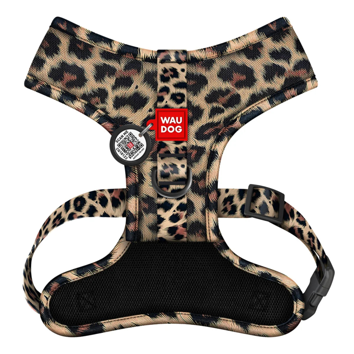 WAUDOG MESH BREATHABLE DOG HARNESS WITH QR-PET TAG LEOPARD DESIGN