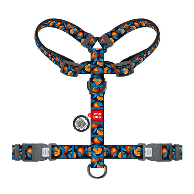 WAUDOG NYLON DOG H-HARNESS WITH QR-PASSPORT, ORANGES DESIGN, PLASTIC FASTEX
