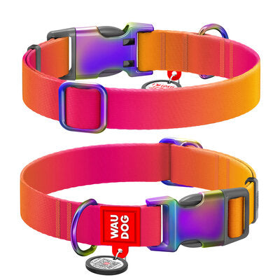 WAUDOG NYLON DOG COLLAR WITH QR-PASSPORT GRADIENT ORANGE