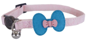 DESIGNER PINK AND TEAL BOW CAT COLLAR