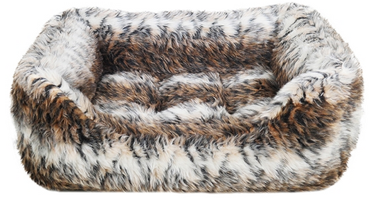 BROWN COSY FUR PRINT SQUARE BED